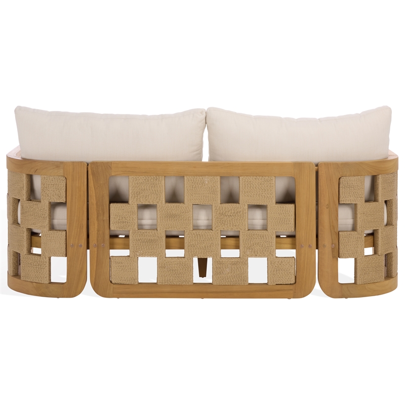 Safavieh Skipper Teak Wood Patio Sofa in Natural / Beige