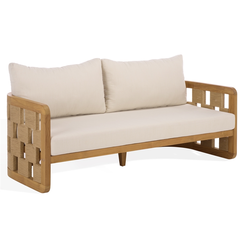 Safavieh Skipper Teak Wood Patio Sofa in Natural / Beige