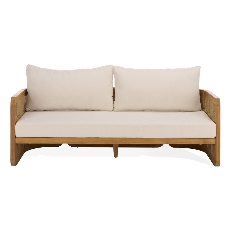 Safavieh Skipper Teak Wood Patio Sofa in Natural / Beige