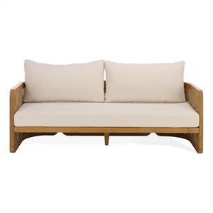 Safavieh Skipper Teak Wood Patio Sofa in Natural / Beige