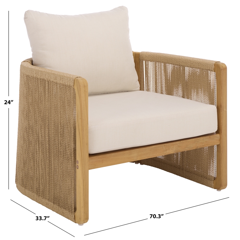 Safavieh Gale Teak Wood and Hyacinth Patio Chair in Natural / Beige