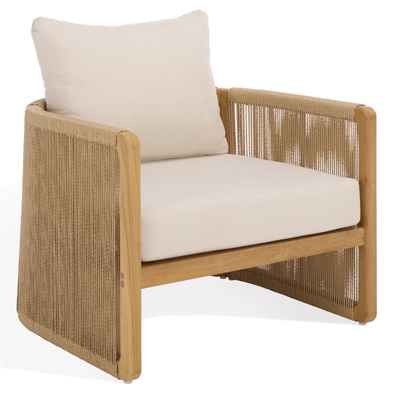Safavieh Gale Teak Wood and Hyacinth Patio Chair in Natural / Beige