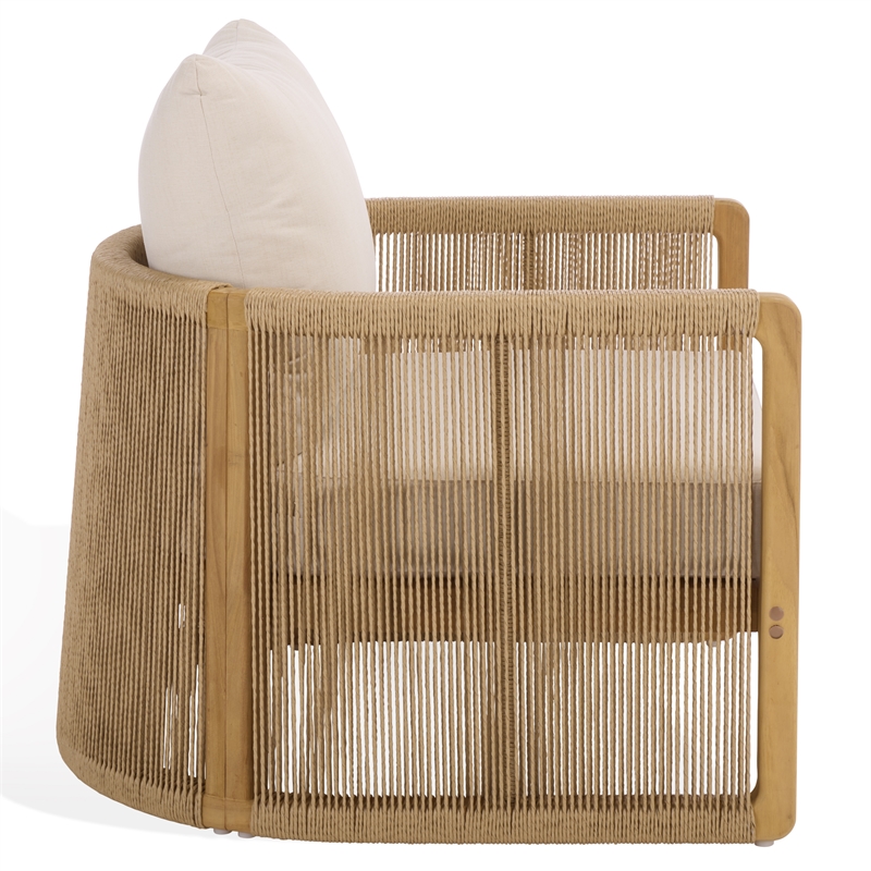 Safavieh Gale Teak Wood and Hyacinth Patio Chair in Natural / Beige
