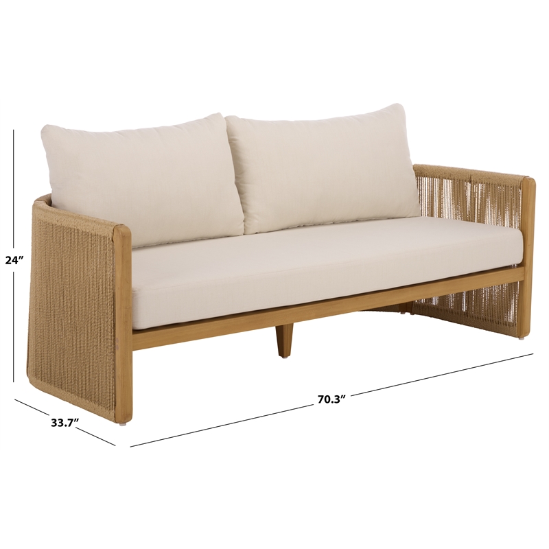 Safavieh Gale Teak Wood and Hyacinth Patio Sofa in Natural / Beige
