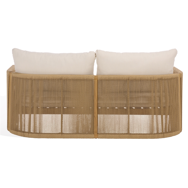 Safavieh Gale Teak Wood and Hyacinth Patio Sofa in Natural / Beige