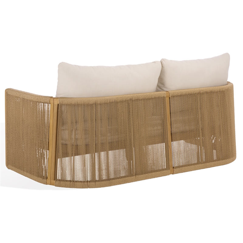 Safavieh Gale Teak Wood and Hyacinth Patio Sofa in Natural / Beige