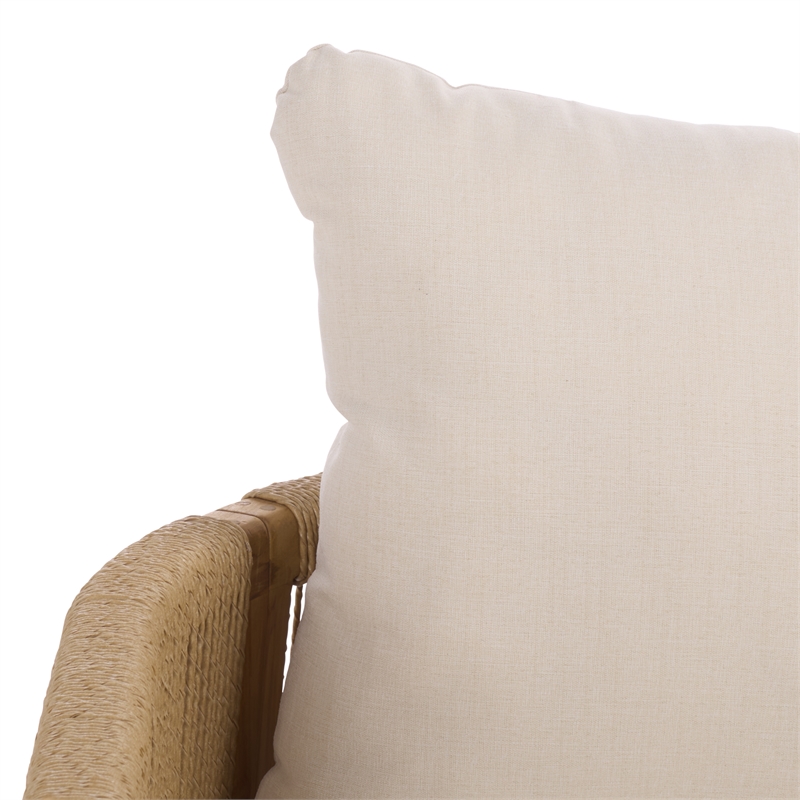 Safavieh Gale Teak Wood and Hyacinth Patio Sofa in Natural / Beige