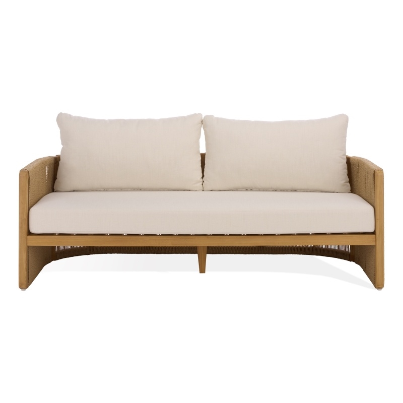 Safavieh Gale Teak Wood and Hyacinth Patio Sofa in Natural / Beige