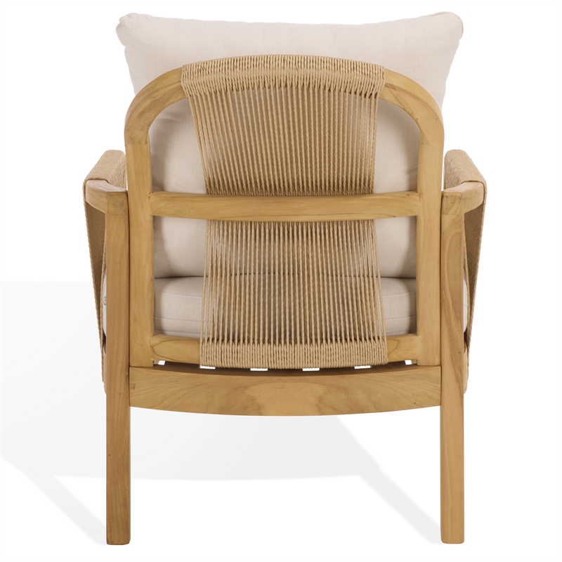 Safavieh Rogers Teak Wood and Hyacinth Patio Chair  in Natural / Beige