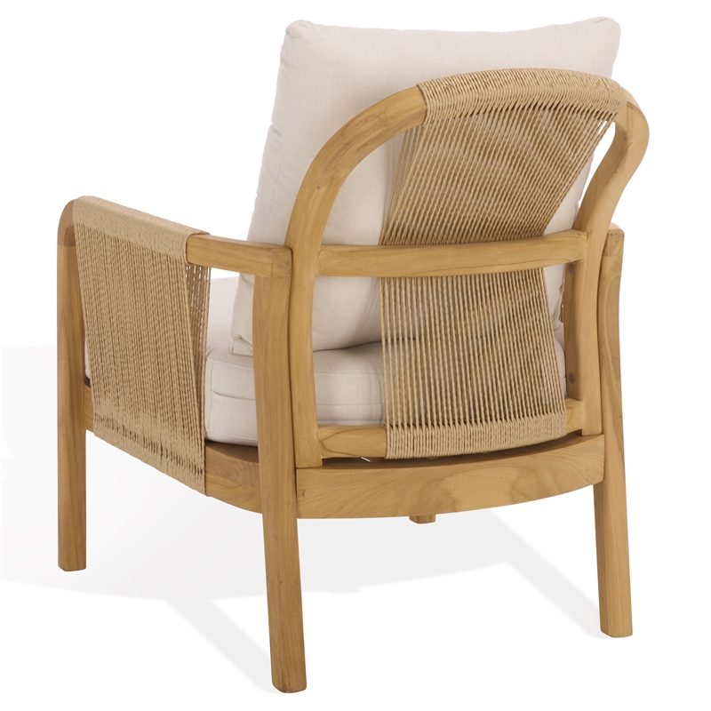 Safavieh Rogers Teak Wood and Hyacinth Patio Chair  in Natural / Beige