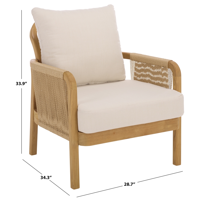 Safavieh Rogers Teak Wood and Hyacinth Patio Chair  in Natural / Beige