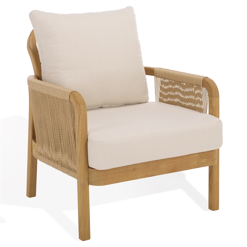 Safavieh Rogers Teak Wood and Hyacinth Patio Chair  in Natural / Beige