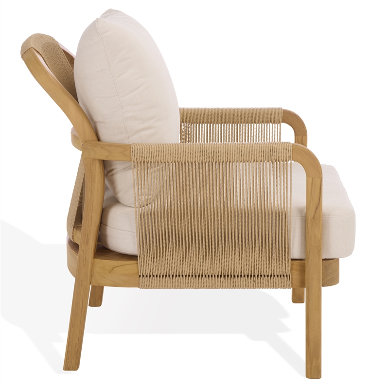 Safavieh Rogers Teak Wood and Hyacinth Patio Chair  in Natural / Beige