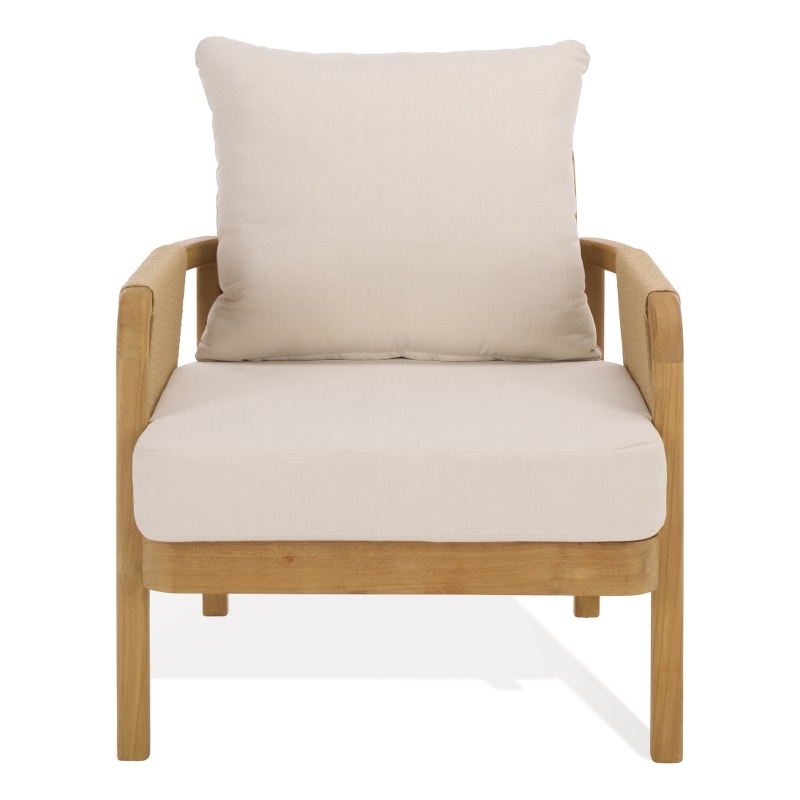 Safavieh Rogers Teak Wood and Hyacinth Patio Chair  in Natural / Beige