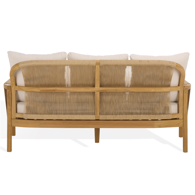 Safavieh Rogers Teak Wood and Hyacinth Patio Sofa in Natural / Beige