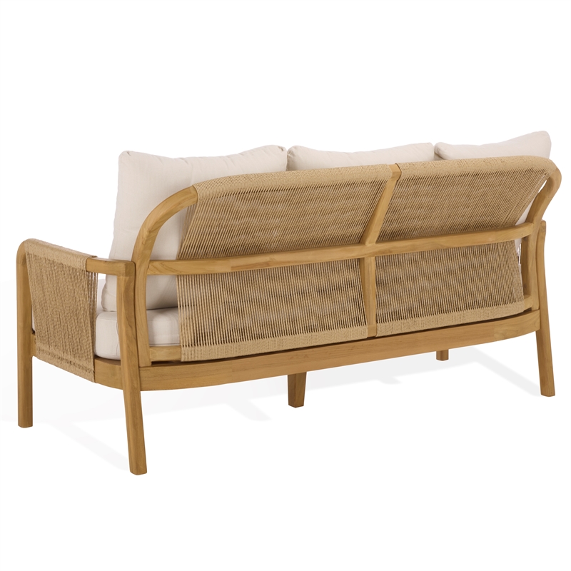 Safavieh Rogers Teak Wood and Hyacinth Patio Sofa in Natural / Beige