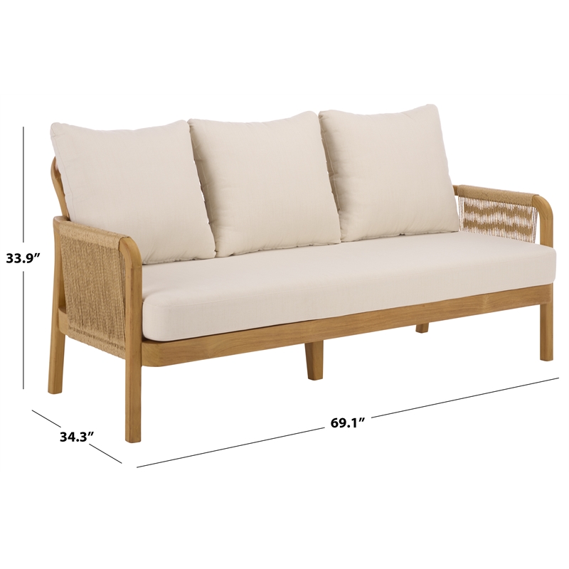 Safavieh Rogers Teak Wood and Hyacinth Patio Sofa in Natural / Beige