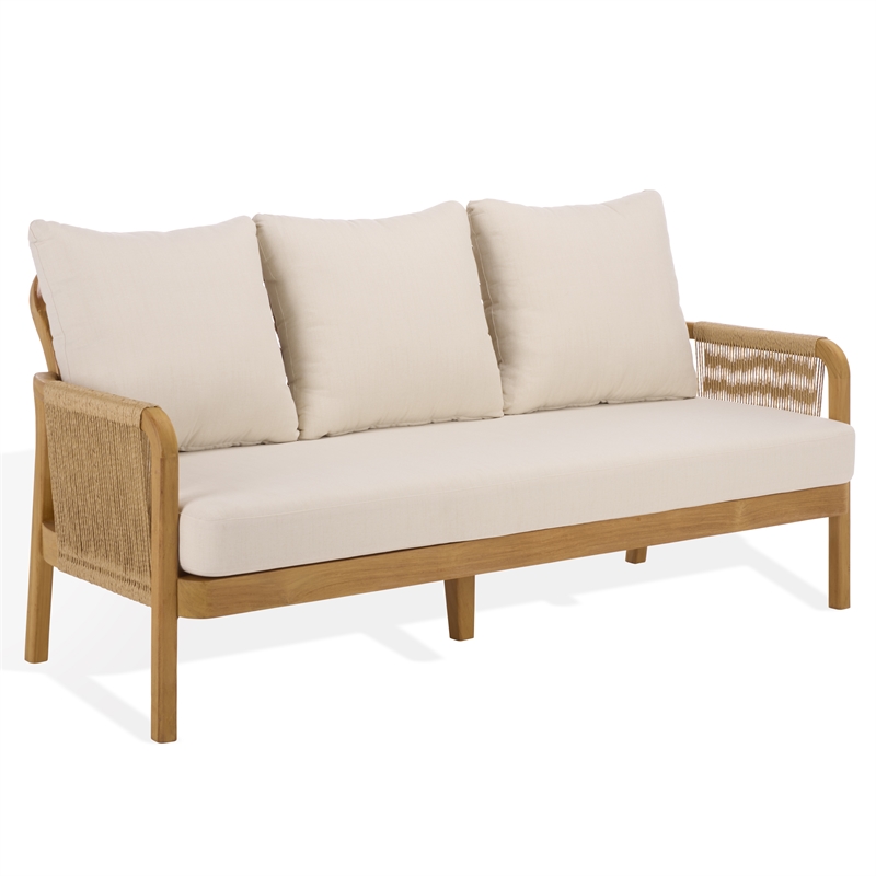 Safavieh Rogers Teak Wood and Hyacinth Patio Sofa in Natural / Beige