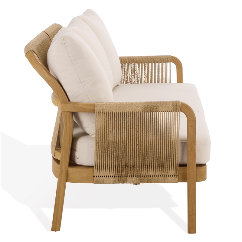 Safavieh Rogers Teak Wood and Hyacinth Patio Sofa in Natural / Beige