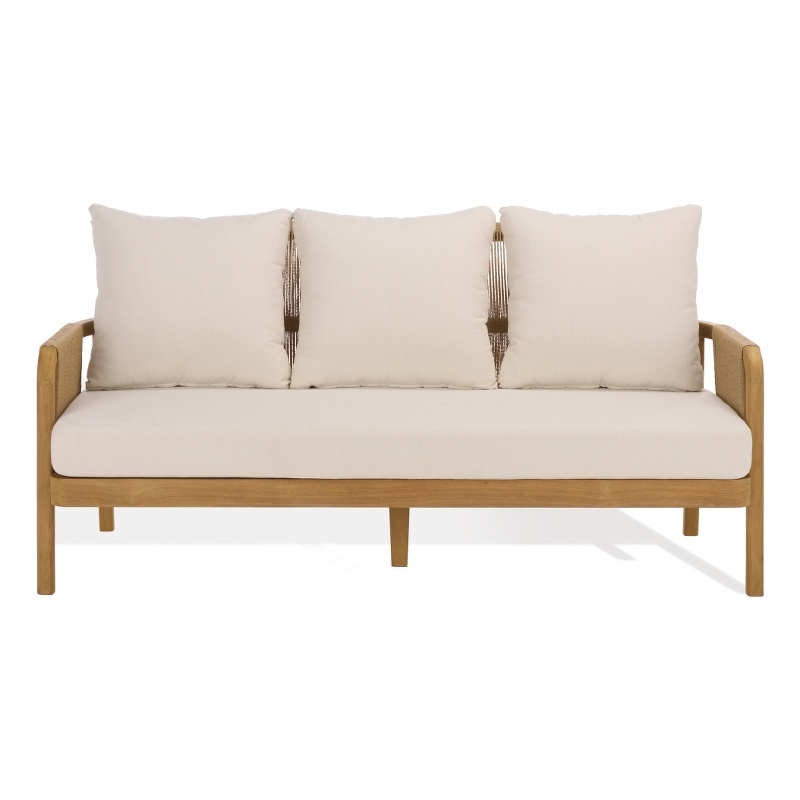 Safavieh Rogers Teak Wood and Hyacinth Patio Sofa in Natural / Beige