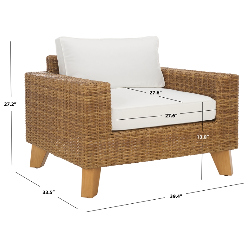 Safavieh Margarita Wicker Aluminum Patio Chair in Natural / White