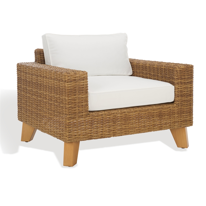 Safavieh Margarita Wicker Aluminum Patio Chair in Natural / White