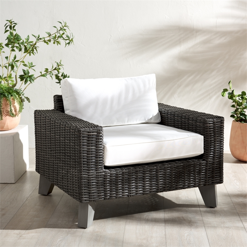 Safavieh Margarita Wicker Aluminum Patio Chair in Dark Gray / White