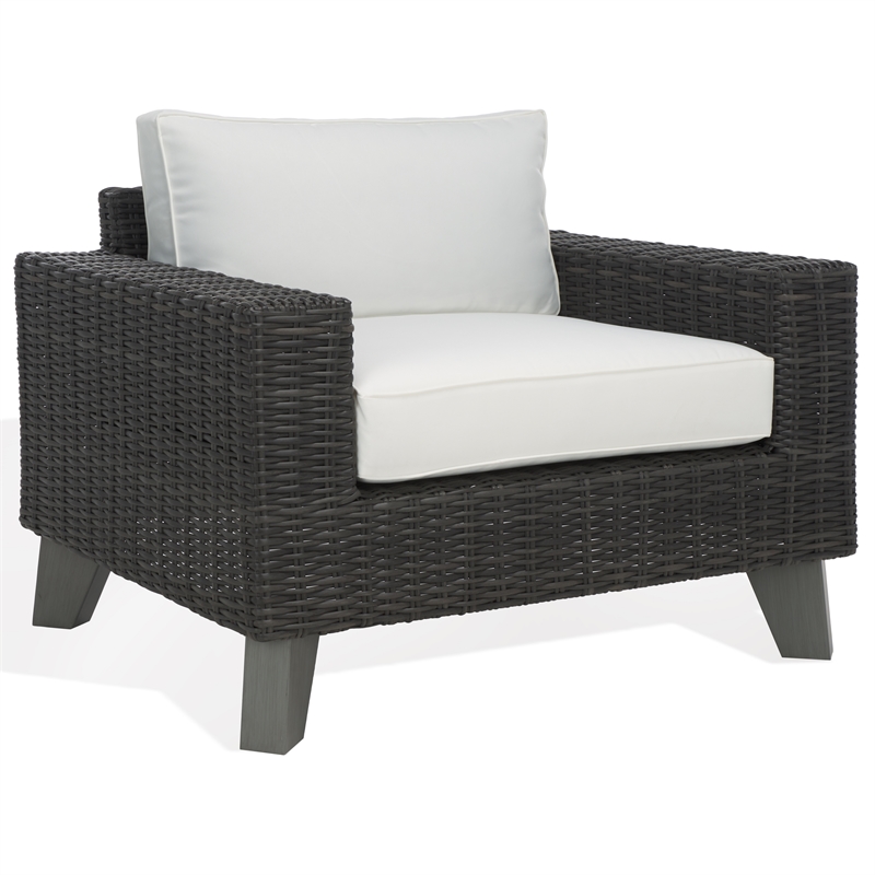 Safavieh Margarita Wicker Aluminum Patio Chair in Dark Gray / White