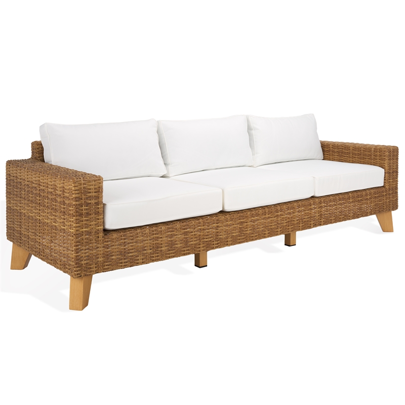 Safavieh Margarita Wicker Aluminum Patio Sofa in Natural / White