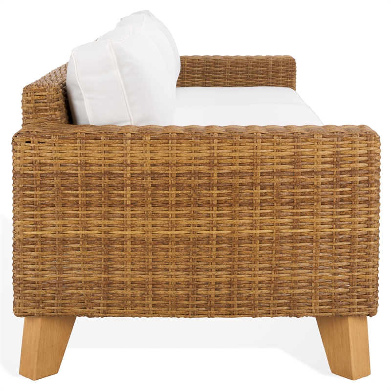 Safavieh Margarita Wicker Aluminum Patio Sofa in Natural / White