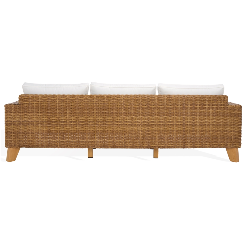Safavieh Margarita Wicker Aluminum Patio Sofa in Natural / White