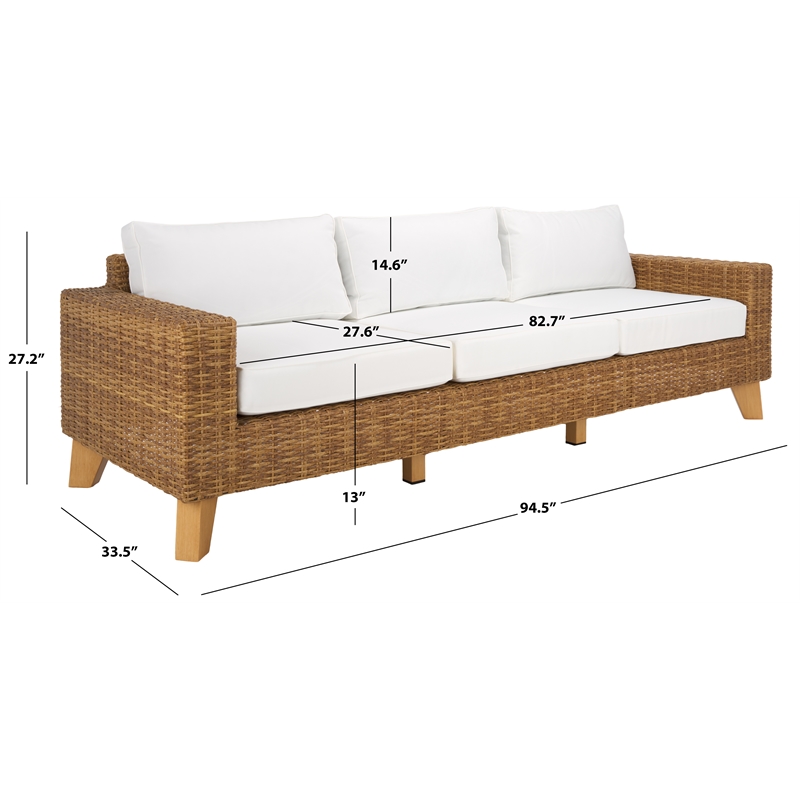 Safavieh Margarita Wicker Aluminum Patio Sofa in Natural / White