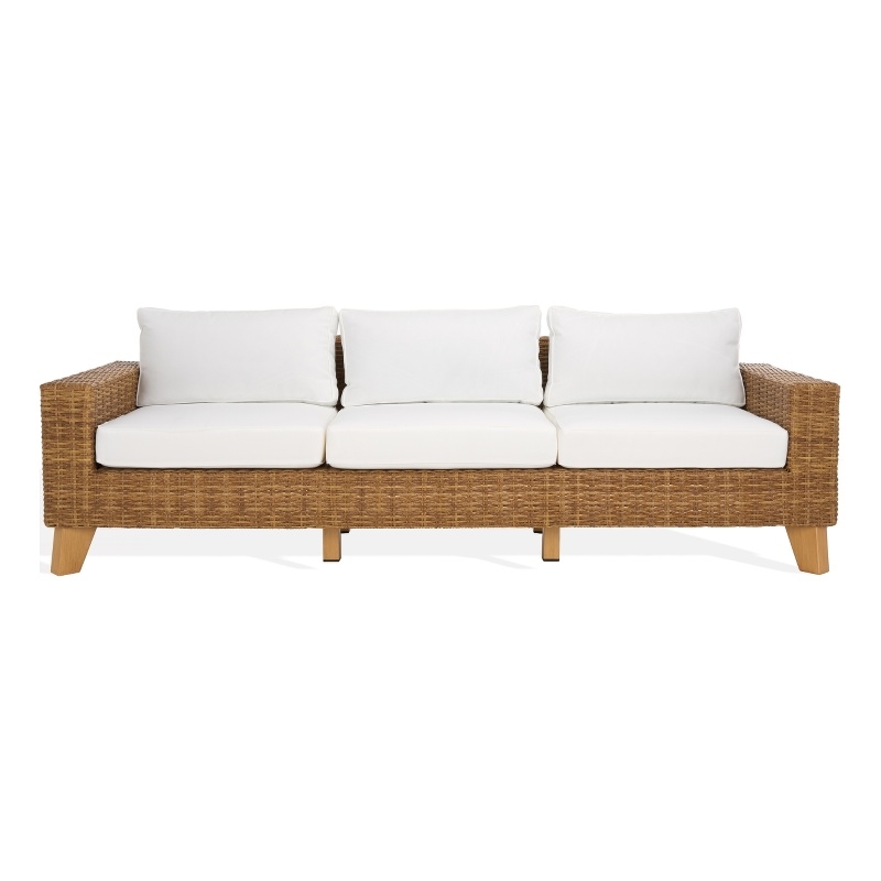 Safavieh Margarita Wicker Aluminum Patio Sofa in Natural / White