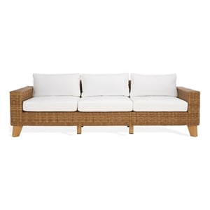 Safavieh Margarita Wicker Aluminum Patio Sofa in Natural / White