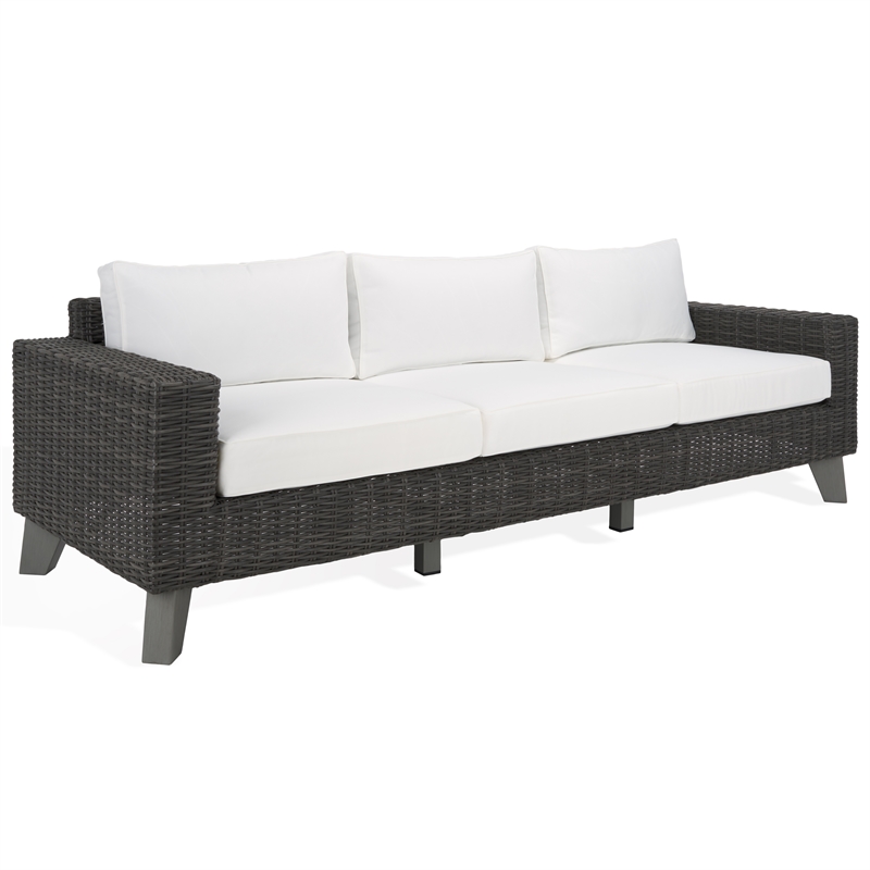Safavieh Margarita Wicker Aluminum Patio Sofa in Dark Gray / White