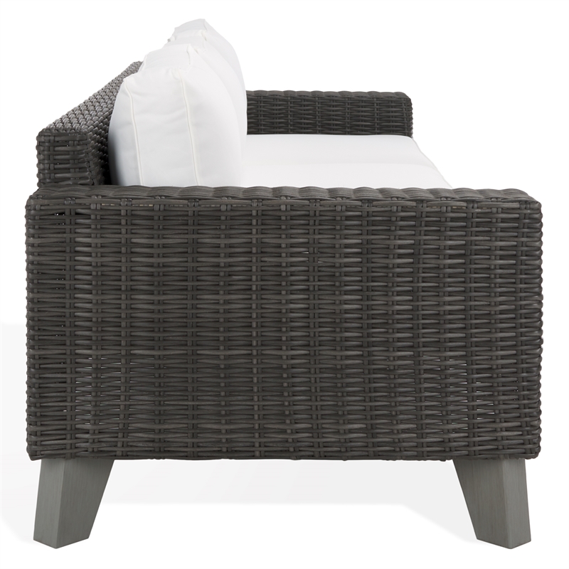 Safavieh Margarita Wicker Aluminum Patio Sofa in Dark Gray / White