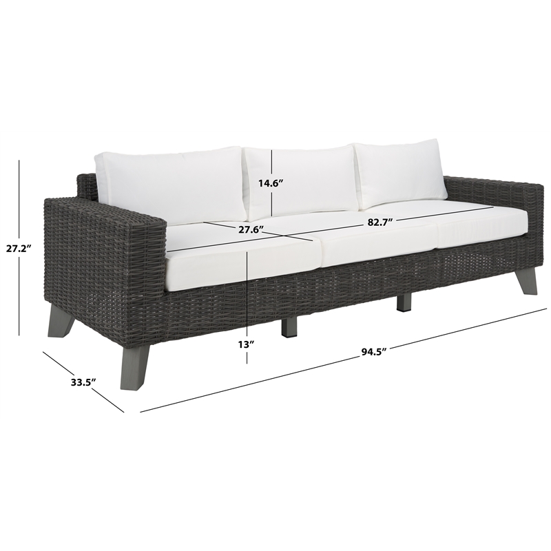 Safavieh Margarita Wicker Aluminum Patio Sofa in Dark Gray / White