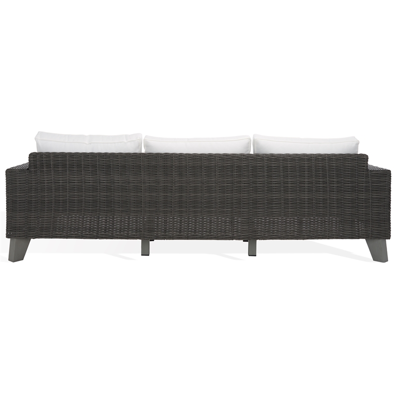 Safavieh Margarita Wicker Aluminum Patio Sofa in Dark Gray / White