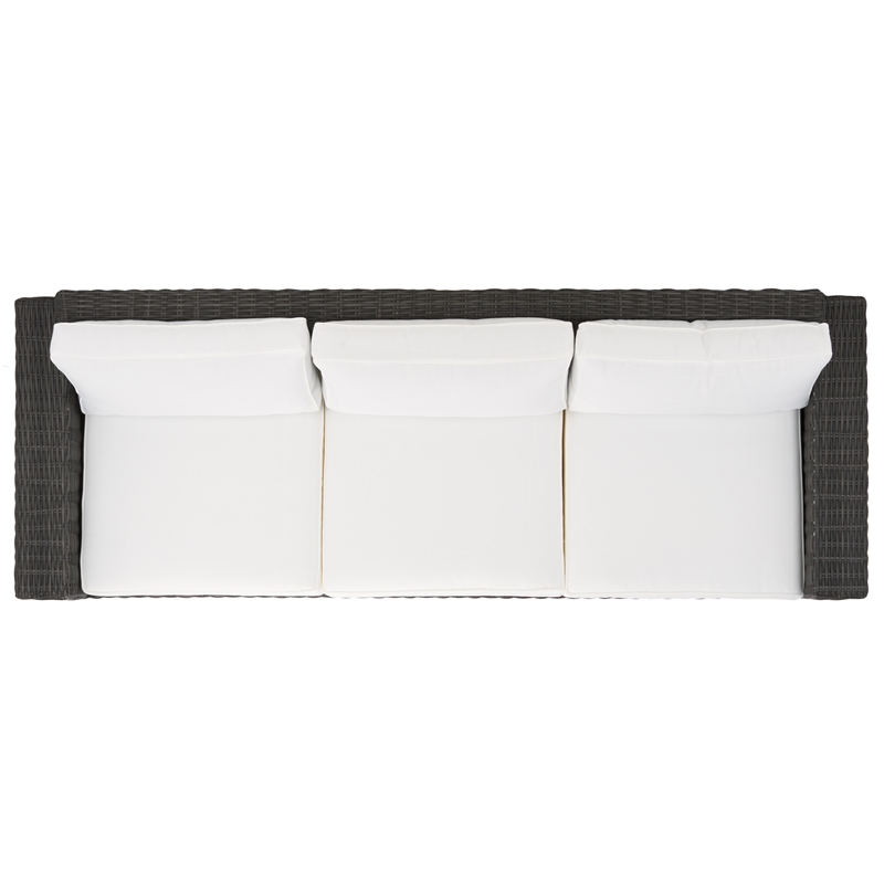 Safavieh Margarita Wicker Aluminum Patio Sofa in Dark Gray / White