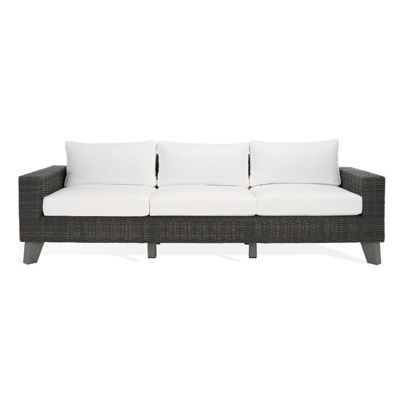 Safavieh Margarita Wicker Aluminum Patio Sofa in Dark Gray / White