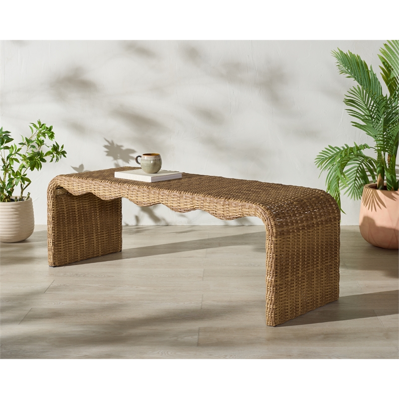 Safavieh Lynsee Wicker Stainless Steel Bench in Natural