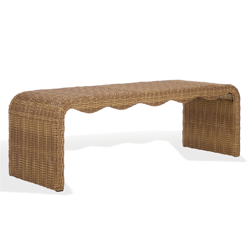 Safavieh Lynsee Wicker Stainless Steel Bench in Natural