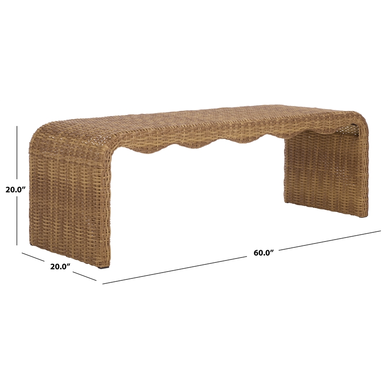 Safavieh Lynsee Wicker Stainless Steel Bench in Natural