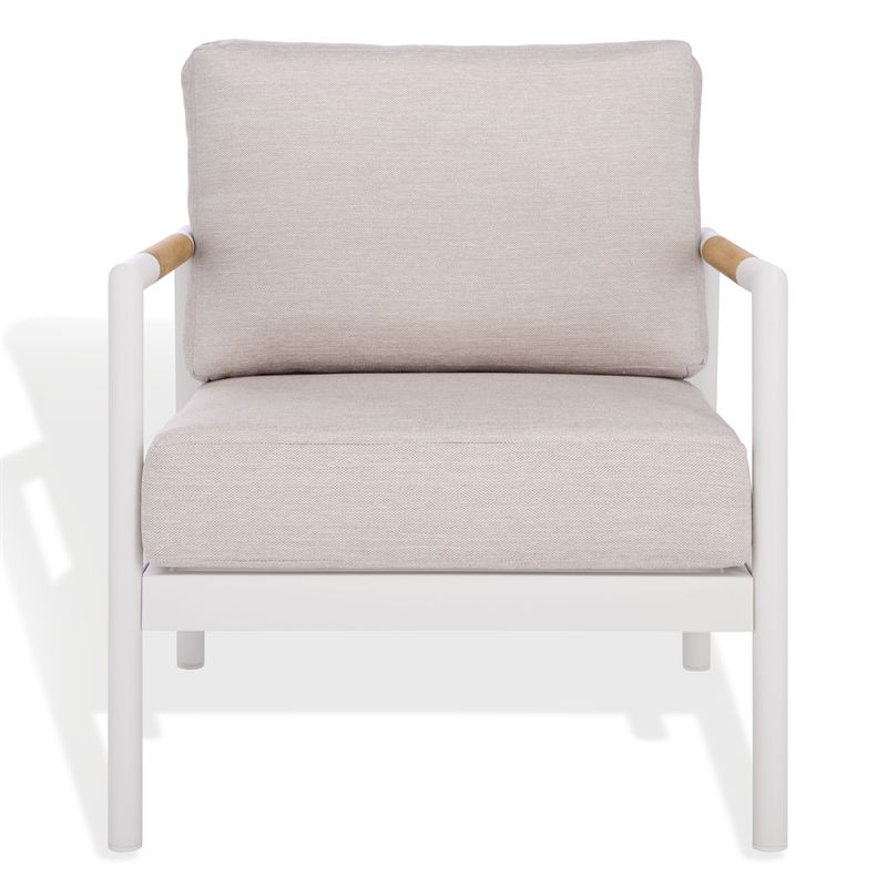 Safavieh Chryssa Aluminum and Wood Patio Chair in White / Beige