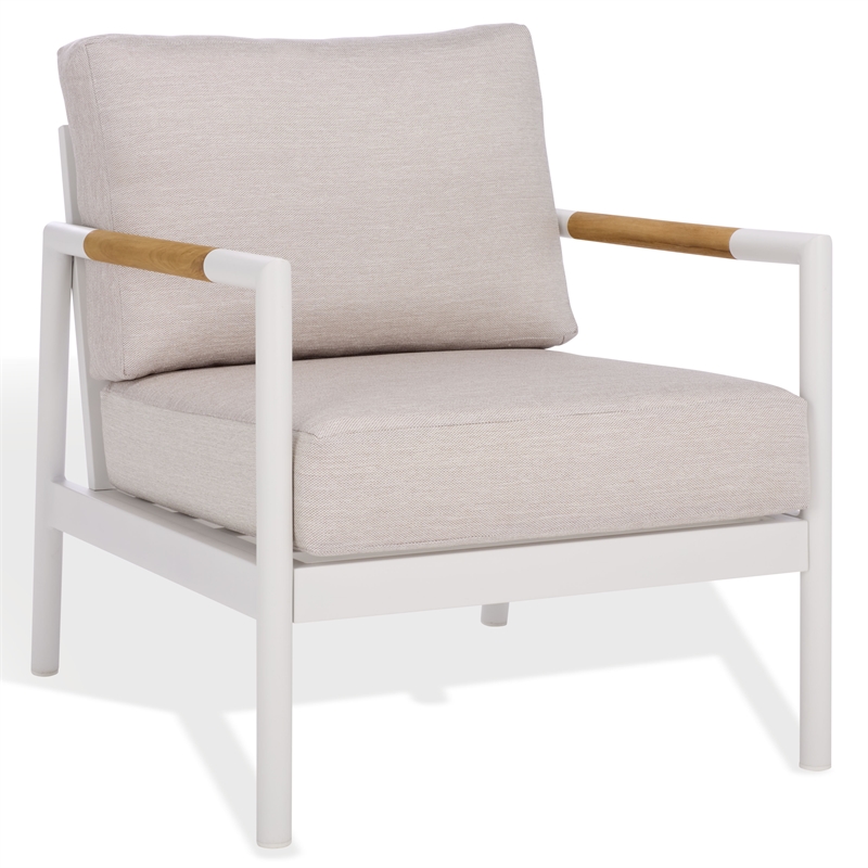 Safavieh Chryssa Aluminum and Wood Patio Chair in White / Beige