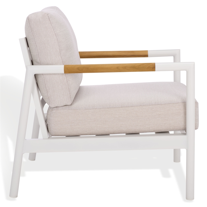 Safavieh Chryssa Aluminum and Wood Patio Chair in White / Beige