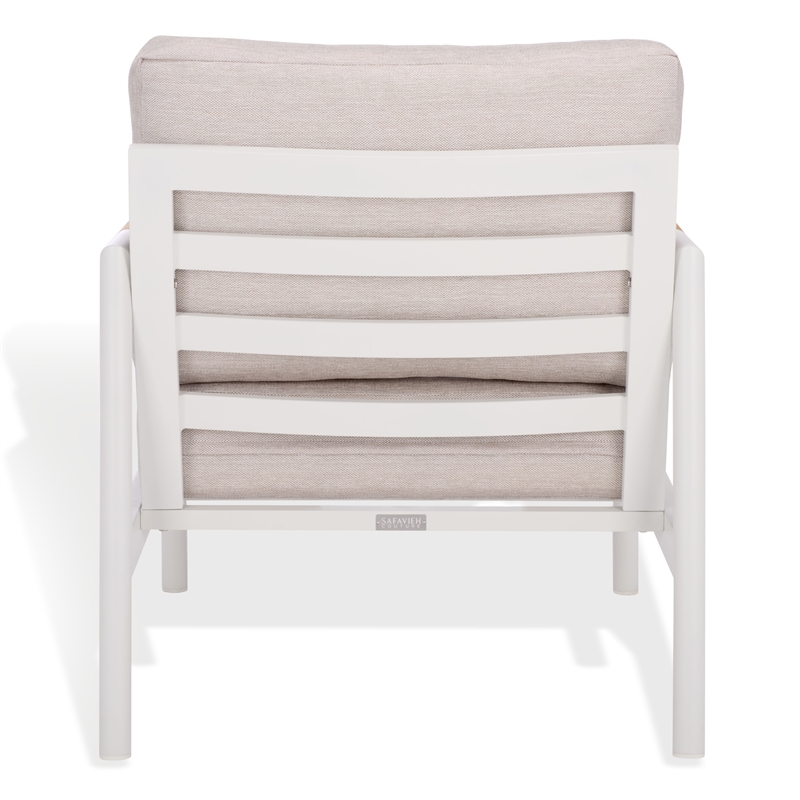 Safavieh Chryssa Aluminum and Wood Patio Chair in White / Beige