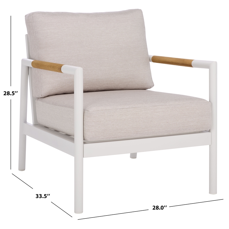 Safavieh Chryssa Aluminum and Wood Patio Chair in White / Beige