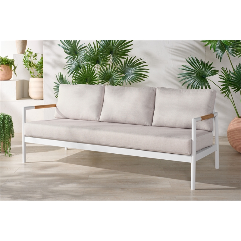 Safavieh Chryssa Aluminum and Wood Patio Sofa in White / Beige