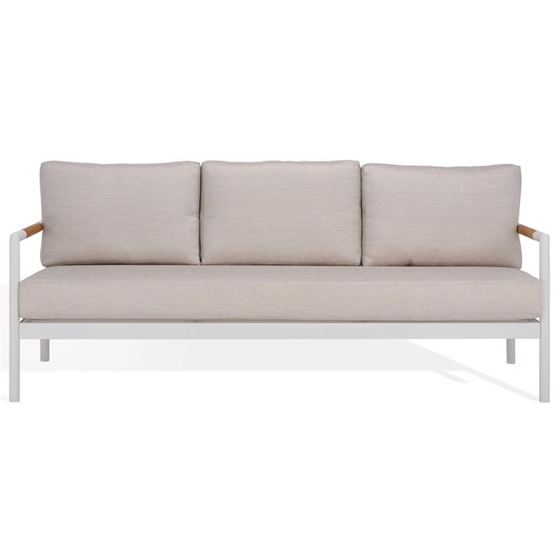 Safavieh Chryssa Aluminum and Wood Patio Sofa in White / Beige